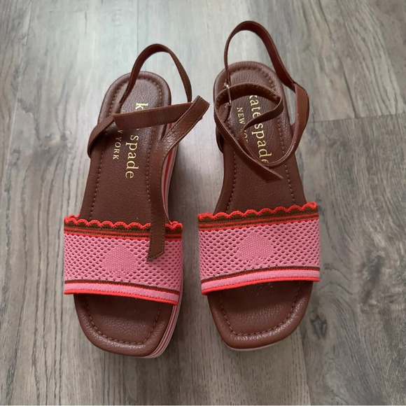 Kate Spade New York Highrise Spade Wedge Sandals Size 9.5 Pink - Picture 2 of 8
